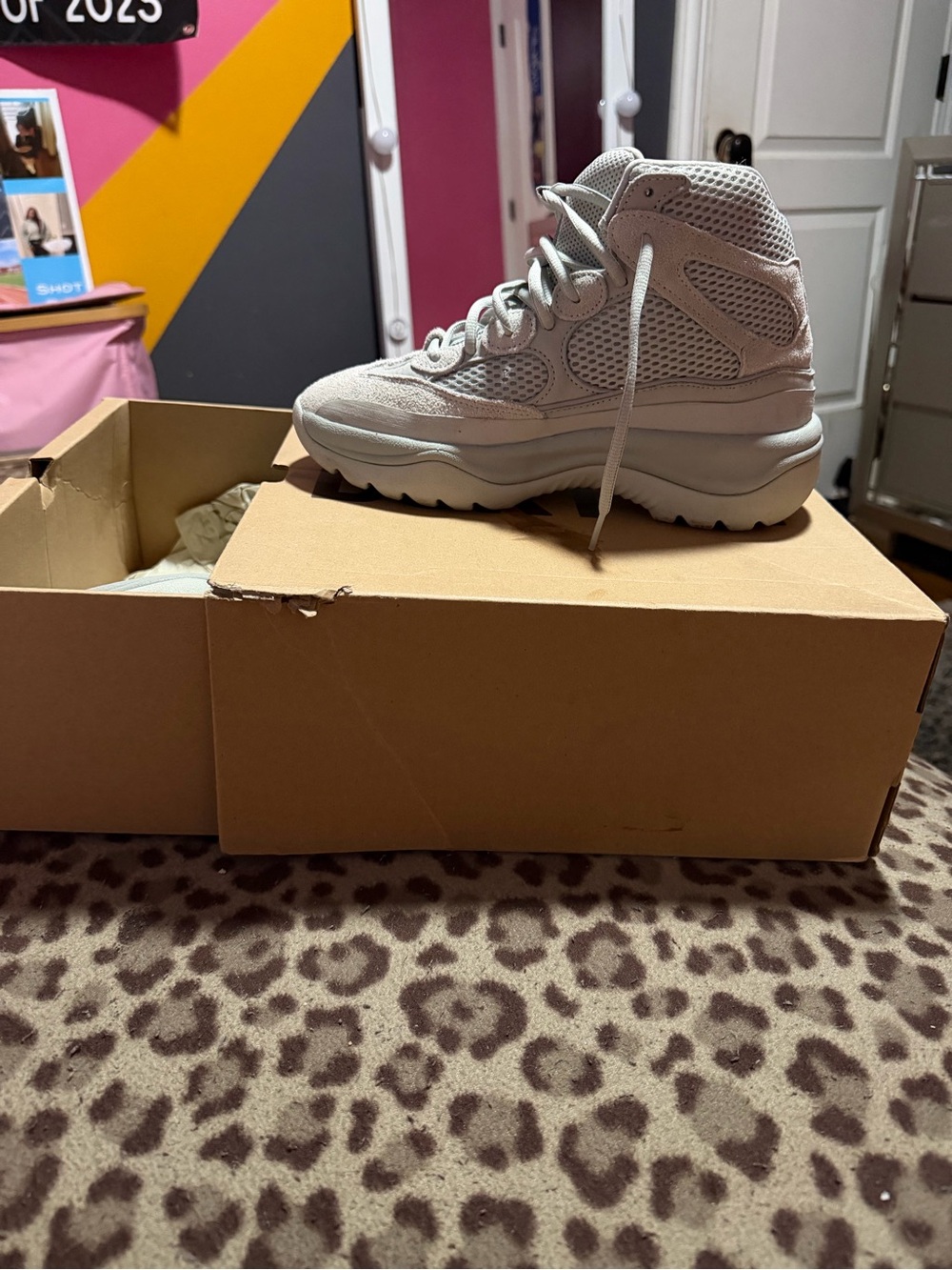 Yeezy High-Top Sneakers in Light Gray